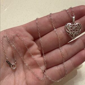 Elegant Sterling Silver 925 Heart Pendant Necklace 18’ chain